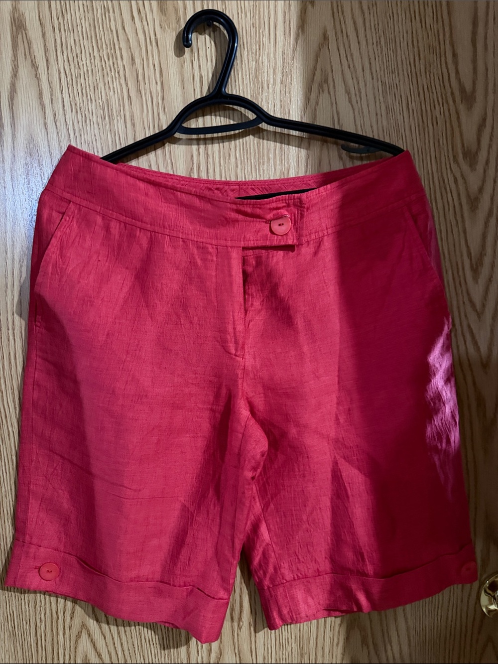 Bright Red Linen-Blend Bermuda Shorts